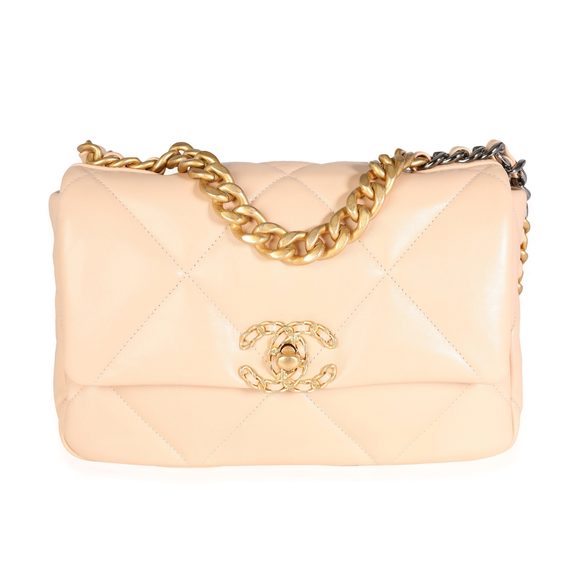 Chanel Beige Quilted Lambskin Chanel 19 Medium Flap Bag - Picture 1 of 8